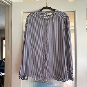 LOFT Navy and White Striped Blouse